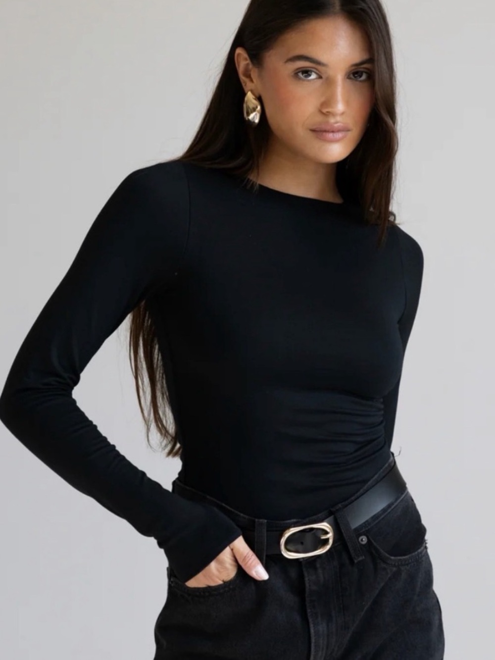 Re Ona Signature Seamless Long Sleeve Top in Black Size Medium